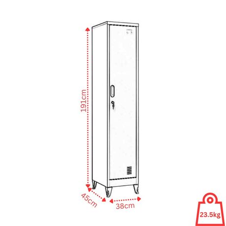 STEELEN Μεταλλική Ντουλάπα-Φοριαμός (Locker) 38x45x191cm Μονόφυλλη 23.5kg Πάχος 0.4mm Ανοικτό Γκρι 2 Ράφια- 3 Αποθηκευτικοί Χώροι 4 Ρυθμιζόμενα Πόδια