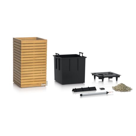 LECHUZA PALO Natural Wood High 45  Επιδαπέδια Γλάστρα 44x44x77cm Αυτοποτιζόμενη με Δοχείο Φυσικό Ξύλο Ευκαλύπτου