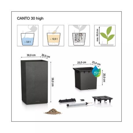 LECHUZA Canto Slatestone High 30 Επιδαπέδια Γλάστρα 30x30x56cm Αυτοποτιζόμενη με Δοχείο Dark Grey όψη Σχιστόλιθου Γερμανίας