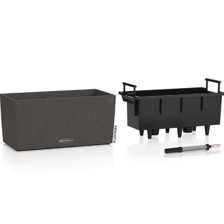 LECHUZA Balconera Stone 40 Ζαρντινιέρα 40x19x19cm Αυτοποτιζόμενη με Δοχείο Φύτευσης Graphite Black Γερμανίας