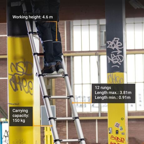 BATAVIA Τηλεσκοπική Σκάλα 3.27m Αλουμινίου με 11 Σκαλιά Βάρος 11.8kg MAX Αντοχή 150kg Πάτημα Σκαλοπατιού 6.5cm GIRAFFE AIR Professional EN131/TÜV