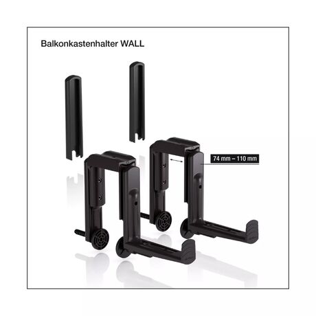 LECHUZA Wall Βάση Τοποθέτησης Μπαλκονιού/Τοίχου ΣΕΤ 2 Τεμάχια για Ζαρντινιέρες BALCONERA Μαύρη MAX Αντοχή 35kg