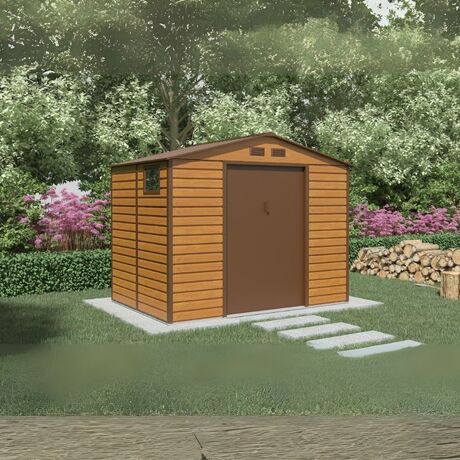 STEELEN Μεταλλική Αποθήκη Κήπου-Σπιτάκι Κήπου 277x195x221cm (9′1″x6′5″x7′3″) 5.4m² Γαλβανιζέ με Παράθυρο EVAN PLUS C Χρώμα απομίμησης Ξύλου/Καφέ