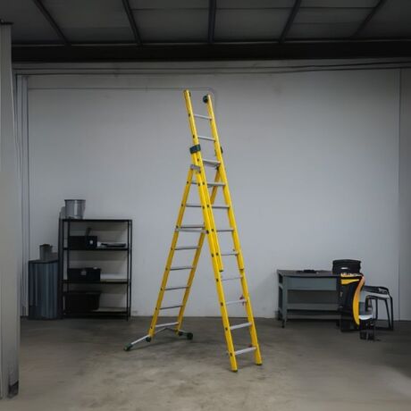 Σκάλα Fiberglass 3X9 (8+9+9) Επαγγελματική Σκαλιά Αλουμινίου Μόνωση ΜΑΧ Ύψος 6.25cm Βάρος 29kg MAX Αντοχή 150kg Πιστοποίηση EN131 TUV EN 61478