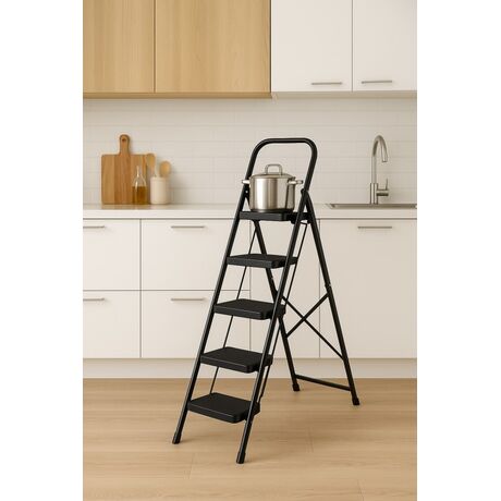 VESTA ΤΙΚΟ Σκαλοσκαμπό Μεταλλικό 45x90x126cm με 4 Σκαλιά MAX Αντοχή 150kg Βάρος 5.9kg Μαύρο