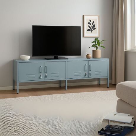 STEELEN COLOR Μεταλλικό Ντουλάπι -Έπιπλο Τηλεόρασης 160x45x55cm Πάχους 0.7mm Εσωτερικού Χώρου με Πόδια Baby Blue