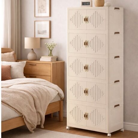 VESTA Πλαστική Ντουλάπα Αποθήκευσης 5όροφη 60x34x164cm 9.2 kg με Ροδάκια Λευκό του Πάγου