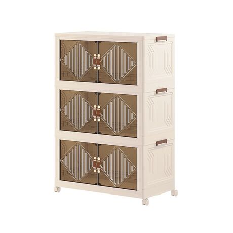 VESTA Πλαστική Ντουλάπα Αποθήκευσης 3όροφη 60x34x102cm με Διάφανα Πορτάκια και Ροδάκια