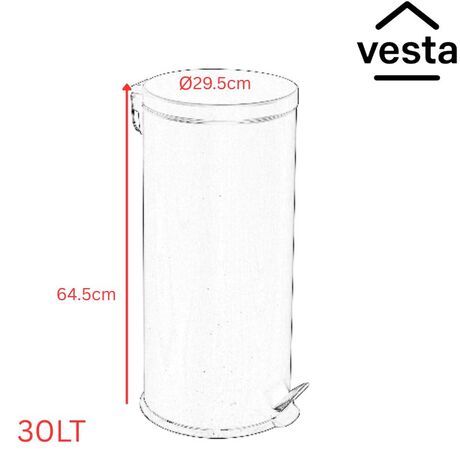 VESTA Κάδος Απορριμμάτων INOX  30lt Ø29.5x64.5cm SOFT CLOSE 3.25kg με Πεντάλ και Εσωτερικό Κάδο