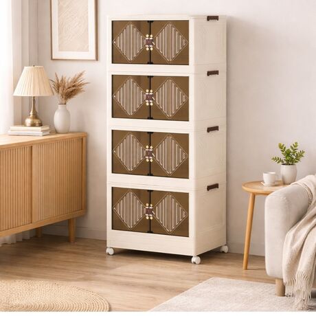 ESTA Πλαστική Ντουλάπα Αποθήκευσης 4όροφη 60x34x133cm 7.5kg με Ημιδιάφανα Πορτάκια και Ροδάκια