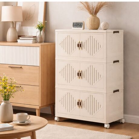 VESTA Πλαστική Ντουλάπα Αποθήκευσης/ Συρταριέρα 3όροφη 60x34x102cm 5.8kg με Ροδάκια - Λευκό του Πάγου