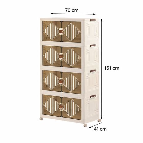 VESTA Πλαστική Ντουλάπα Αποθήκευσης 4όροφη 70x41x151cm 10.7kg με Διάφανα Πορτάκια και Ροδάκια