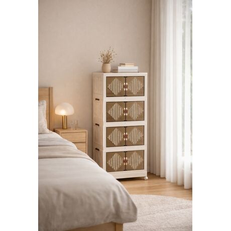 VESTA Πλαστική Ντουλάπα Αποθήκευσης 4όροφη 55x32x123cm 6.4kg με Ημιδιάφανα Πορτάκια και Ροδάκια