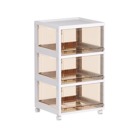 VESTA Ημιδιάφανη Πλαστική Συρταριέρα/Τροφοθήκη 3όροφη 46x42x80cm 5.8kg με Ροδάκια Λευκό