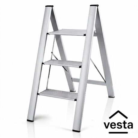 VESTA Σκαλοσκαμπό Αλουμινίου 39x69.7x85cm με 3 Σκαλιά MAX Αντοχή Βάρους 150kg Βάρος 2.7kg Ασημί