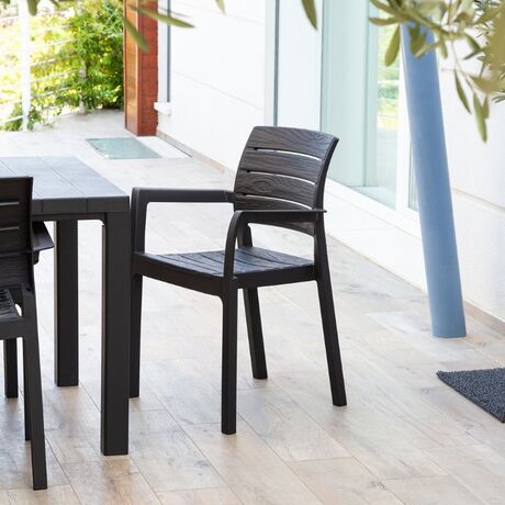 TOOMAX RECANATI Καρέκλα Κήπου Στοιβαζόμενη 58.5 Χ 52.5 Χ 82.5cm Βάρος 3.43kg Όψη Φυσικού Ξύλου Ανθρακί Ιταλίας