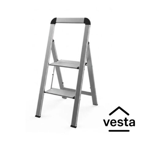 VESTA Σκαλοσκαμπό Αλουμινίου TIKO 39x52.6x86.6cm με 2 Σκαλιά MAX Αντοχή Βάρους 150kg Βάρος 2.4kg Ασημί