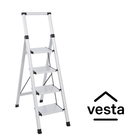 VESTA Σκαλοσκαμπό Αλουμινίου 39x86.8x131.8cm με4 Σκαλιά MAX Αντοχή Βάρους 150kg Βάρος 3.7kg Ασημί TIKO