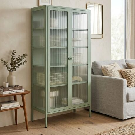 STEELEN COLOR Μεταλλική Ντουλάπα 90x55x190cm Πάχους 0.8mm Εσωτερικού Χώρου με Τζάμι και Πόδια Pastel Green