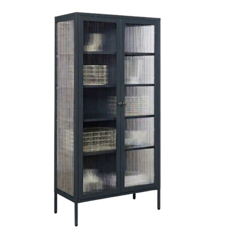 STEELEN COLOR Μεταλλική Ντουλάπα 90x55x190cm Πάχους 0.8mm Εσωτερικού Χώρου με Τζάμι και Πόδια  Slate Grey