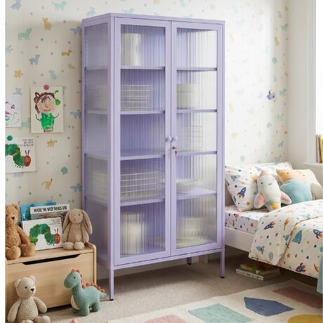 STEELEN COLOR Μεταλλική Ντουλάπα 90x55x190cm Πάχους 0.8mm Εσωτερικού Χώρου με Τζάμι και Πόδια Lilac