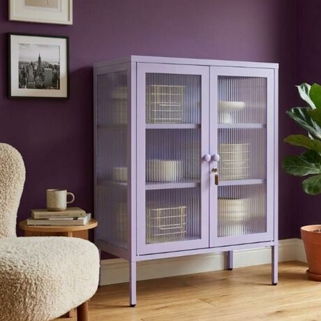 STEELEN COLOR Μεταλλική Ντουλάπα 100x40x70cm Πάχους 0.8mm Εσωτερικού Χώρου με Τζάμι και Πόδια Lilac