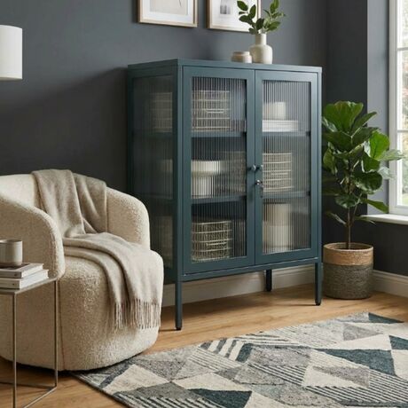 STEELEN COLOR Μεταλλική Ντουλάπα 80x40x90cm Πάχους 0.8mm Εσωτερικού Χώρου με Τζάμι και Πόδια Slate Grey