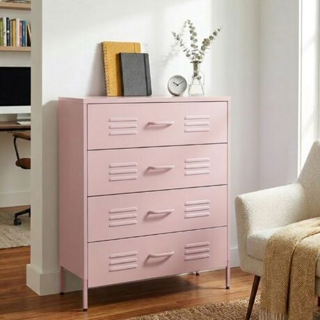 STEELEN COLOR Chest of Drawers 115x35x190cm, 0.8mm Thickness, Indoor Use, with Legs –Baby Pink