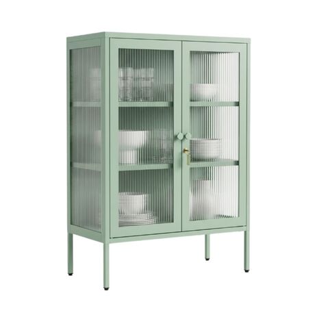 STEELEN COLOR Metal Cabinet 80×40×90 cm, 0.8 mm Thickness, Indoor Use, with Glass and Legs Pastel Green