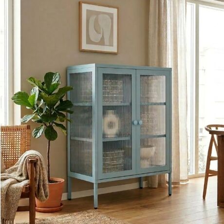 STEELEN COLOR Μεταλλική Ντουλάπα 100x40x70cm Πάχους 0.8mm Εσωτερικού Χώρου με Τζάμι και Πόδια Baby Blue