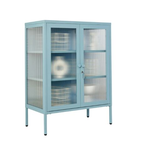 STEELEN COLOR Μεταλλική Ντουλάπα 100x40x70cm Πάχους 0.8mm Εσωτερικού Χώρου με Τζάμι και Πόδια Baby Blue