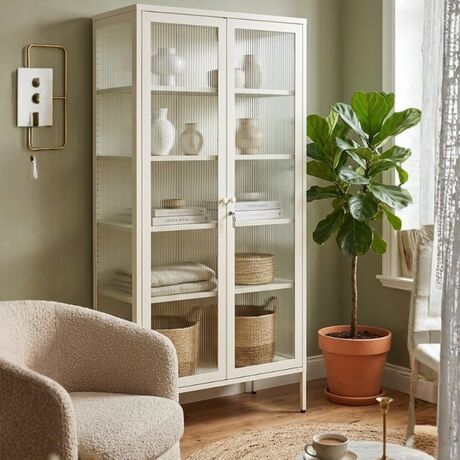 STEELEN COLOR Μεταλλική Ντουλάπα 90x55x190cm Πάχους 0.8mm Εσωτερικού Χώρου με Τζάμι και Πόδια White