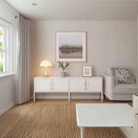 STEELEN COLOR Μεταλλικό Ντουλάπι -Έπιπλο Τηλεόρασης 160x45x55cm Πάχους 0.4mm Εσωτερικού Χώρου με Πόδια Cotton White