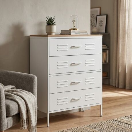 STEELEN COLOR Συρταριέρα 115x35x190cm Πάχους 0.8mm Εσωτερικού Χώρου με Πόδια Cotton White