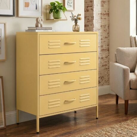 STEELEN COLOR Συρταριέρα 115x35x190cm Πάχους 0.8mm Εσωτερικού Χώρου με Πόδια Butter Yellow