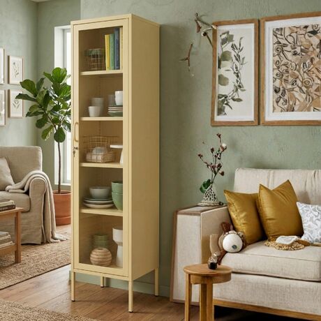 STEELEN COLOR Μεταλλική Ντουλάπα -Βιβλιοθήκη 50x35x190cm Πάχους 0.8mm Εσωτερικού Χώρου με Πόδια  Butter Yellow