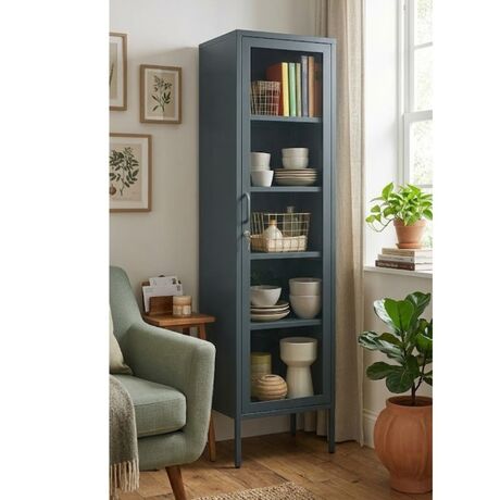 STEELEN COLOR Μεταλλική Ντουλάπα - Βιβλιοθήκη 50x35x190cm Πάχους 0.8mm Εσωτερικού Χώρου με Πόδια με Τζάμι Slate Grey