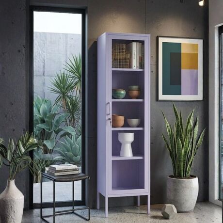 STEELEN COLOR Μεταλλική Ντουλάπα - Βιβλιοθήκη 50x35x190cm Πάχους 0.8mm Εσωτερικού Χώρου με Πόδια με Τζάμι Lilac