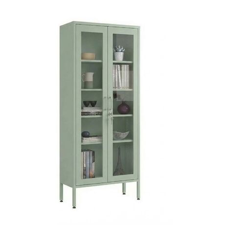 STEELEN COLOR Μεταλλική Ντουλάπα - Βιβλιοθήκη  80x35x190cm Πάχους 0.8mm Εσωτερικού Χώρου με Τζάμι και Πόδια Pastel Green