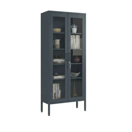 STEELEN COLOR Μεταλλική Ντουλάπα - Βιβλιοθήκη  80x35x190cm Πάχους 0.8mm Εσωτερικού Χώρου με Τζάμι και Πόδια Slate Grey