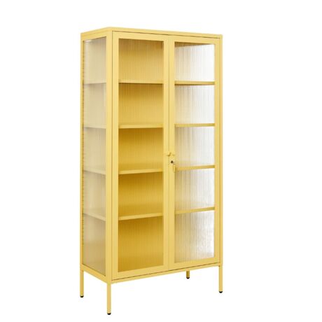 STEELEN COLOR Μεταλλική Ντουλάπα 90x55x190cm Πάχους 0.8mm Εσωτερικού Χώρου με Τζάμι και Πόδια Butter Yellow