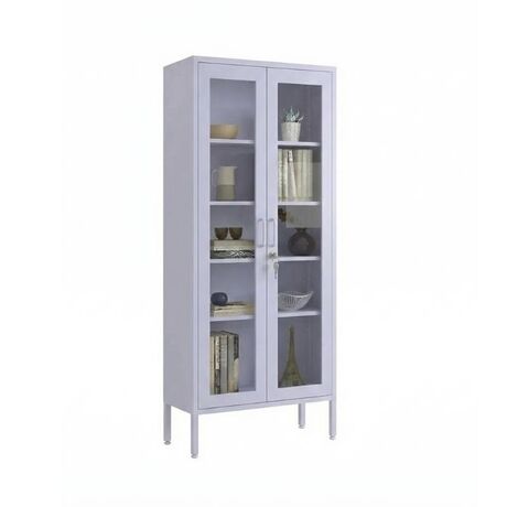 STEELEN COLOR Μεταλλική Ντουλάπα - Βιβλιοθήκη  80x35x190cm Πάχους 0.8mm Εσωτερικού Χώρου με Τζάμι και Πόδια Lilac