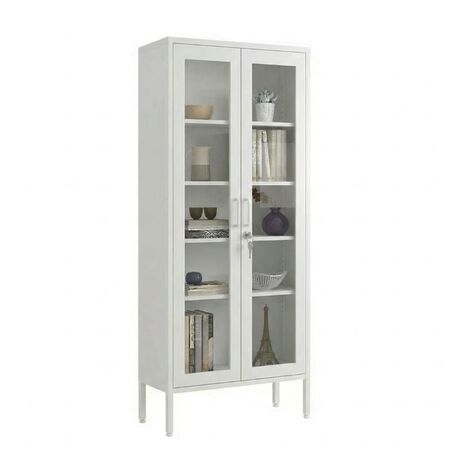 STEELEN COLOR Μεταλλική Ντουλάπα - Βιβλιοθήκη 80x35x190cm Πάχους 0.8mm Εσωτερικού Χώρου με Τζάμι και Πόδια White