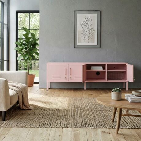 STEELEN COLOR Μεταλλικό Ντουλάπι -Έπιπλο Τηλεόρασης 160x45x55cm Πάχους 0.4mm Εσωτερικού Χώρου με Πόδια Baby Pink