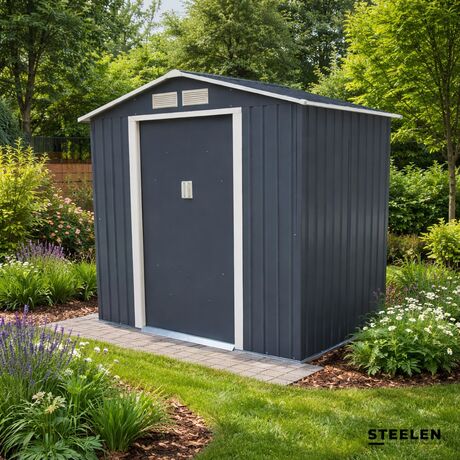 STEELEN Metal Garden Shed - Garden Shed 201x121x190 (6.6'x4') 4.62m³ Galvanized Polis Gray