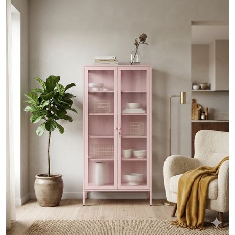 STEELEN COLOR Μεταλλική Ντουλάπα 90x55x190cm Πάχους 0.8mm Εσωτερικού Χώρου με Τζάμι και Πόδια Baby Pink