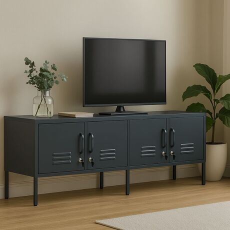 STEELEN COLOR Μεταλλικό Ντουλάπι -Έπιπλο Τηλεόρασης 160x45x55cm Πάχους 0.4mm Εσωτερικού Χώρου με Πόδια Slate Grey
