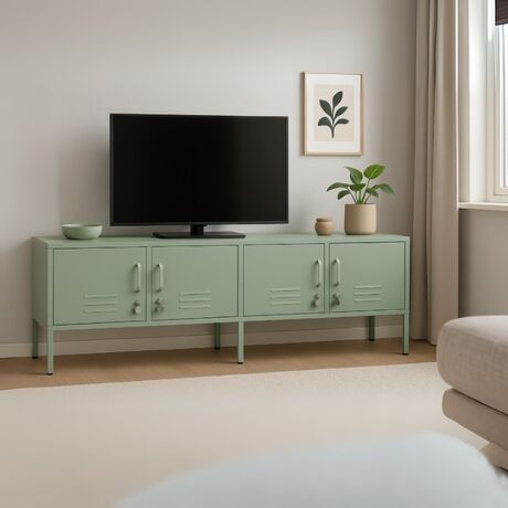 STEELEN COLOR Μεταλλικό Ντουλάπι - Έπιπλο Τηλεόρασης 160x45x55cm Πάχους 0.4mm Εσωτερικού Χώρου με Πόδια Pastel Green
