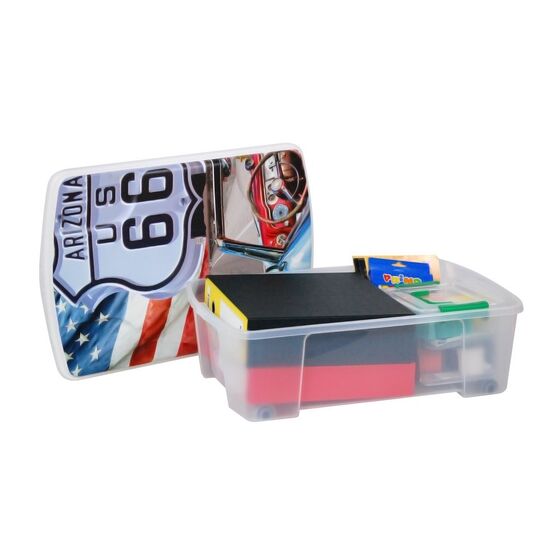 ARTPLAST Ιταλίας Κουτί Αποθήκευσης 56x39x18cm Πλαστικό 35lt Διάφανο Decor ROUTE 66