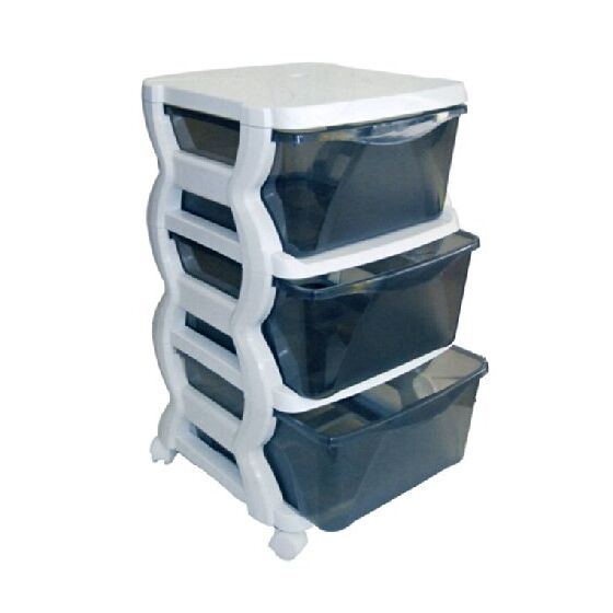 BAMA Ιταλίας Πλαστική Συρταριέρα 36x40x62cm 3όροφη Λευκό-Γκρι με Ρόδες GROUP